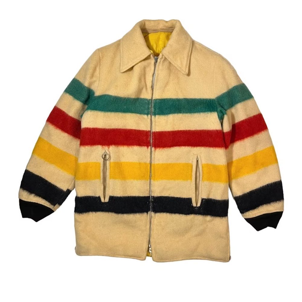 1960s True Vintage Hudson's Bay Reversible Striped Wool Coat Men's Small
